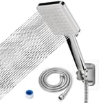 IBVIVIC Pommeau de Douche avec Tuyau 1,6M, Pommeau de Douche Haute Pression avec 6 Modes, Douchette à Main à Économie D'eau pour Faible Pression D'eau (Argent)