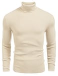 COOFANDY Pull à Col Roulé en Coton pour Homme en Maille Fine Coupe Régulière à Manches Longues Pull à Col Roulé Pull Homme Beige 3XL