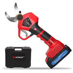 KOMOK Sécateur Électrique Sans Fil 30mm, 2 Batteries Rechargeables 2000mAh/21V, Sécateur de Jardin Professionnel avec Lames SK5/Moteur Sans Balais 600W/6-8 Heures d'autonomie - Rouge