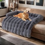 OKYUK Lit pour chien, super confortable, panier pour chien, canapé pour chien, housse de canapé, lavable à la main, antidérapant, convient aux chiens (cheveux longs gris foncé, L 90 x P 90 x H 13 cm)