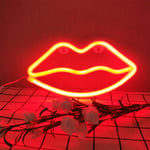 Lips Shaped Neon Signs USB/Battery Powered Lip Neon Night Lights Led Wall Art Decorative Neon Lights Best Wall for Children Baby Room Christmas Wedding Valentine’s Day Party Decoration (Red)