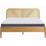 Ensemble lit adulte 180x200 cm en bois avec tête de lit en cannage Leonie + Matelas mémoire de forme Memo hr