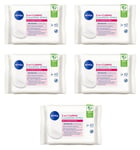 5 x NIVEA 3-in-1 CARING Cleansing Wipes for Dry & Sensitive Skin (40 per pack)