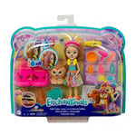 Enchantimals Savane Ensoleillée Coffret Salon de Coiffure avec Mini-poupée Lacey Lion, Figurine Animale Manesy et Accessoires, Jouet pour Enfant, GTM29