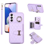 Phone Case For Samsung Galaxy A14/M14 5G Wallet Cover with Crossbody Shoulder Strap and Leather Credit Card Holder 360°Rotation Ring Kickstand Stand Cell Accessories A 14 4G 14A 14M G5 Girls Purple