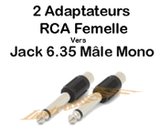 2 Adaptateurs RCA Femelle vers Jack 6.35 Mâle MONO