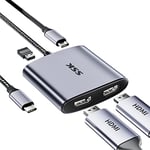 SSK USB C to Dual HDMI Multiport Adapter 4K/60Hz with PD 100W Fast Charging, 4 in 1 USB Type C to Dual Monitors Multiport Adapter Compatible Thunderbolt 3 for MacBook Pro Air Lenovo Dell HP Chromebook