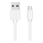 Cable USB-C pour Honor 10X Lite / Honor 10 / Honor 9X / Honor 9 / Honor 8A / Honor 8 / Honor VIEW 20 / Honor VIEW 10 / Honor PLAY - Nylon Tresse Argent Blanc 1 Metre Phonillico©