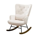 Fauteuil à bascule en velours pour salon, Rocking chair avec structure en métal, base en bois, chaise d'allaitement Beige