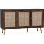 Sweeek - Buffet de rangement en cannage 120x39x70cm - Bohème - 2 niveaux. 3 portes. pieds scandinaves. buffet bas