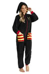 Harry Potter Combinaison Pyjama Homme Ou Femme, Grenouillère Adulte en Polaire Douce avec Capuche Taille S, M, L Et XL, Kigurumi Adulte Chaud Et Confortable (Noir, L)