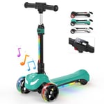 3 Wheel Electric Scooter Kids Ages 3-12, B2 Electric Scooter for Kids, 2 Speed Modes Up to10 KM/H, LCD Display & Bluetooth, Flash LED Lights, 3 Adjustable Heights, Foldable Kids Scooter, Gift for Kids