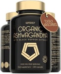 Organic Ashwagandha High Strength - 1000mg Ashwagandha Capsules - Pure Ashwagandha Powder with Black Pepper - 120 Ashwaganda Tablets Herbal Vegan Supplement - UK Organic Certified by Soil Association