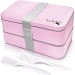 Aleap Eco Friendly Bento Box - 2 Compartment BPA Free Long Lasting Lunch Box with Reusable Cutlery Sets for Adults and Kids Work School - Suitable for Microwave Dishwasher Freezer. (Pink)