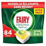 Fairy Original Tablettes Lave-vaisselle All In One, Citron, 84 Capsules, Efficaces Même Sur La Graisse Incrustée, Protège le Verre Et L'Argent