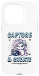 Coque pour iPhone 15 Pro Appareil photo mignon Photographe Licorne Capture et