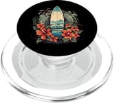 Planche de surf vintage motif hibiscus plage palmiers PopSockets PopGrip pour MagSafe