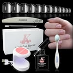 Capsule Americaine Ongle Kit, 552 Pièces Carré Capsules Ongles Americaine Extra Court, Mini Lampe Uv Ongles Gel, Kit Pose Americaine Ongles avec Colle Faux Ongles, Kit Ongle Gel UV Complet Capsule