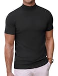 COOFANDY T-shirt pour homme - Pull en tricot à manches courtes - Col roulé - Demi-col - T-shirt de corps pour homme, Noir , XL