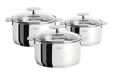 Cristel S3Cqmpkp Serie de 3 Casseroles 16 a 20 Cm Casteline Amovible + Couv. Platine