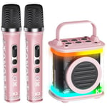 Mini Machine de karaoké avec 2 Microphones sans Fil, Haut-Parleur karaoké Bluetooth TONOR pour Les Enfants avec Micro microfono sans Fil et lumières LED, Girls Birthday Toy Gift Home Party Pink