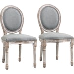 Homcom - Lot de 2 chaises de salle à manger chaise de salon médaillon style Louis xvi bois sculpté patiné lin gris