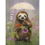 Artery8 Picking Flowers in the Rain Oil Painting Cute Sloth with an Umbrella in a Wildflower Meadow Kids Bedroom Large Wall Art Poster Print Thick Paper 18X24 Inch