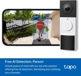 Tapo Wireless Doorbell Camera, 2K 3MP Battery-Powered Video Doorbell, 160° View,