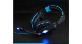 Casque gamers avec micro et telecommande pour mac apple led reglage son universel usb jack (bleu)