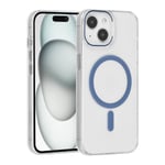 Coque rigide compatible MagSafe pour iPhone 15 - transparente et bleu clair