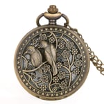 DSHUJC Montre de Poche, Motif d'oiseau Antique Bronze Creux Montres de Poche à Quartz Pendentif Collier Fob Montre Hommes Femmes Cadeaux Montre de Poche