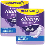 Always Discreet Long Plus Sensitive Bladder Extra Secure Protect Pack 2x 22 Pads