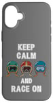 Coque pour iPhone 16 Plus Casques rétro vintage, Go Kart Car Racing, Keep Calm & Race On