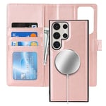 Ｈａｖａｙａ for Coque Samsung S23 Ultra Magsafe Compatible Coque Samsung Galaxy S23 Ultra Porte Carte Flip Étui Cuir Portefeuille à Rabat Homme Amovible - Or Rose