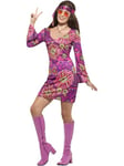 Smiffys Costume hippie fille, Multicolore, avec robe, fichu et médaillon