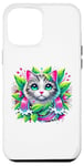 iPhone 12 Pro Max Beloved Cat with Green Leaves Cat Lovers Pink Waterfalls Case