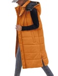 Tuopuda Blouson sans Manche Femme, Doudoune Longue sans Manche Manteau Longue Veste Extérieure à Courtepointe Chaud Parka Hiver Outercoat Vêtement d'extérieur d'hiver Rembourré, Orange, S