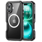 Lanhiem Coque pour iPhone 16 Plus Étanche - Antichoc Incassable 360 Intégrale [avec Protection Écran+Camera] IP68 Waterproof Militaire Chantier Antipoussière Pochette Étanche pour iPhone 16 Plus Noir