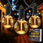 Guirlande Lumineuse Exterieure,Guirlande Guinguette Exterieur Avec 50+3 G40 Led Ampoules 2700k Ip65 Imperméable,Pour Eté Jardin Patio Terrasse Fête Mariage Pergola(30m/98ft)