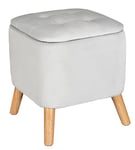 WENKO Pouf en Velours avec Pieds en Bois, Tabouret avec Rangement et Couvercle Rabattable, Meuble pour la Salle à Manger, Salon, Chambre, 36,5 x 41 x 36 cm, en Velours, 100% Polyester, Gris