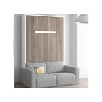 Les Tendances - Lit escamotable vertical 140x190 avec canapé tissu Kimber-Coffrage Gris anthracite-Façade Chêne 3D-Canapé Gris foncé