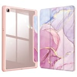 FINTIE Coque pour Samsung Galaxy Tab S6 Lite 10.4 Pouces 2024/2022/2020 - [Rangement de Stylet] Etui Arrière Transparent Claire Housse Antichoc Protection pour Tab S6 Lite, Marbre Glorieux