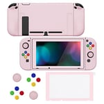 PlayVital ZealProtect Coque pour Nintendo Switch,Cover de Protection pour Switch avec Protection d'écran en Verre Trempé&Capuchon Joystick&Caps Boutons Direction ABXY-Rose