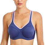 SYROKAN Femme Soutien-Gorge de Sport à Armature Grand Maintien Dos Nageur Bleu Nuit 85F