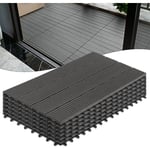 Lot de 12 dalles de terrasse en plastique wpc - à clipser - Aspect bois - Avec système de clic - 30 x 60 cm - Pour jardin, balcon, terrasse (2 m²,