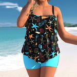 Plus Size Sexig Rygglös Baddräkt Set Kvinnor Kaskad Volang Suspender Baddräkt Sommar Ny Bikini Baddräkt Cartoon Print Strandkläder Black XXXL