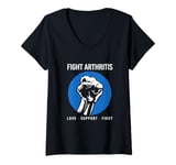 Womens Arthritis Awareness Fist Love Support Fight Arthritis V-Neck T-Shirt