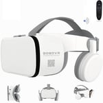 Casque VR pour téléphones iPhone et Android Lunettes de réalité virtuelle sans Fil Bluetooth 3D avec télécommande Play Game Watch Movie adapté pour téléphone de 4,7 à 6,2 Pouces (Blanc)