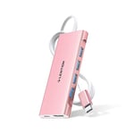 LENTION Hub USB C à Câble Long 1 Mètre avec HDMI 4K, 4 USB 3.0, 60W PD Adaptateur USB C Multiport Compatible Nouveau MacBook Air/Pro 2023-2016, iPhone 15 Plus Pro Max, etc (C35-1M, Or Rose)