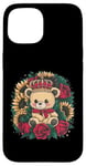 Coque pour iPhone 15 Ours en peluche kawaii avec couronne, roses et tournesols